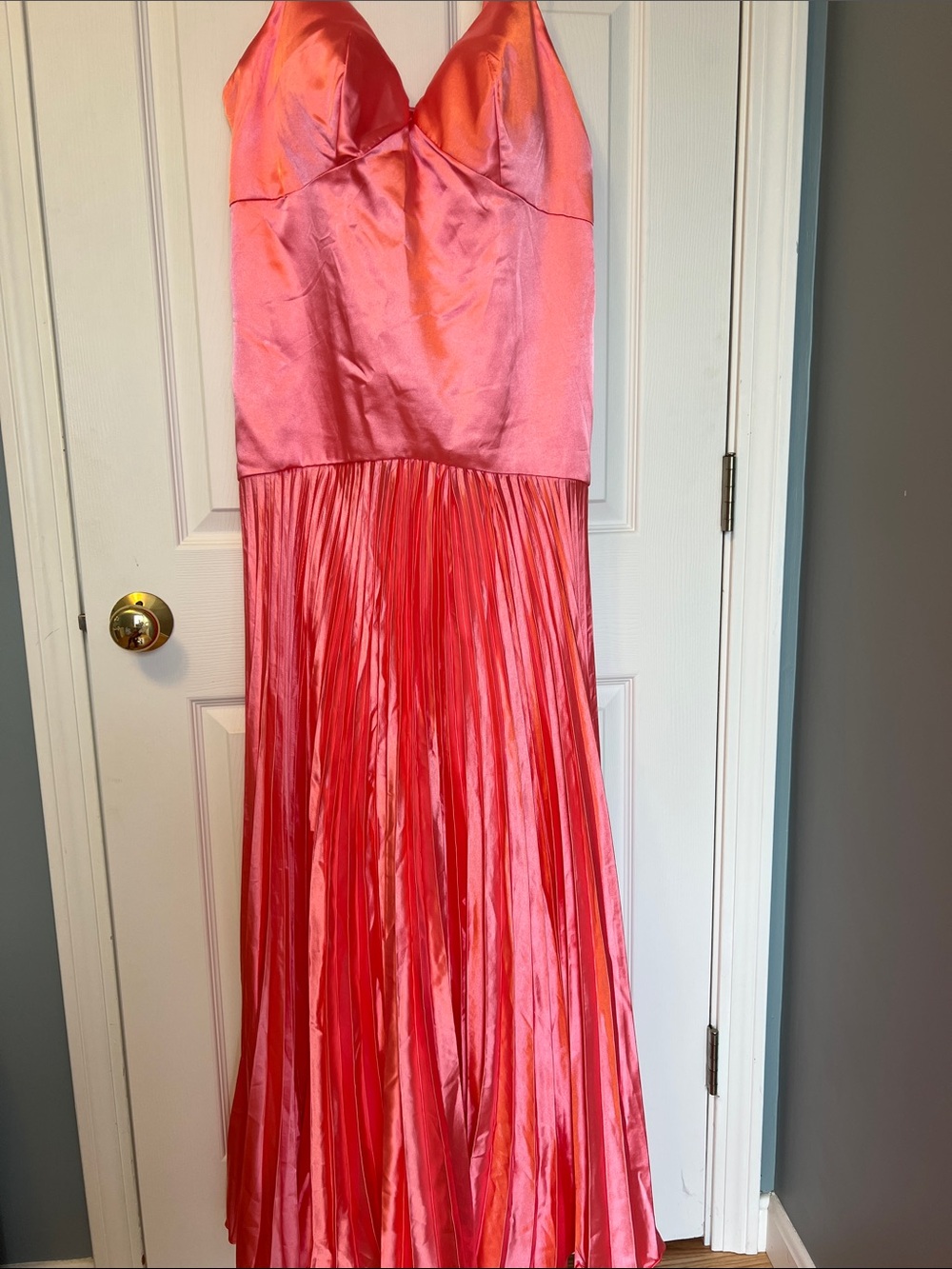 Shimmering Pink Satin Pleated Dress